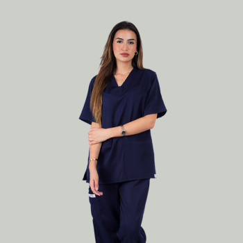Pyjama de Bloc Col V - Femme - Bleu Marine, M